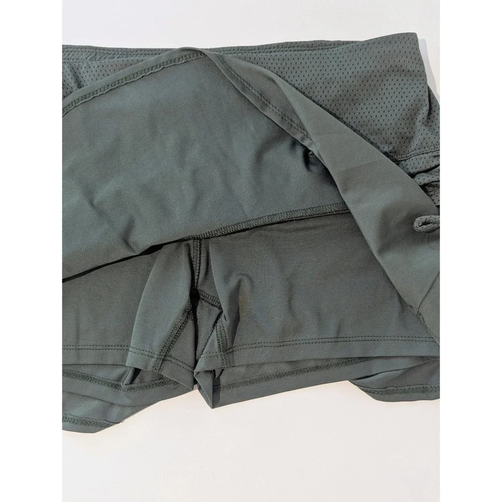 Lucky In Love Womens Medium Army Green Mesh Tiered Ruched Athletic Tennis Skort